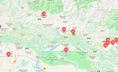Destination map of Nepal
