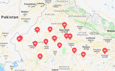 BOA map of destinations in India 