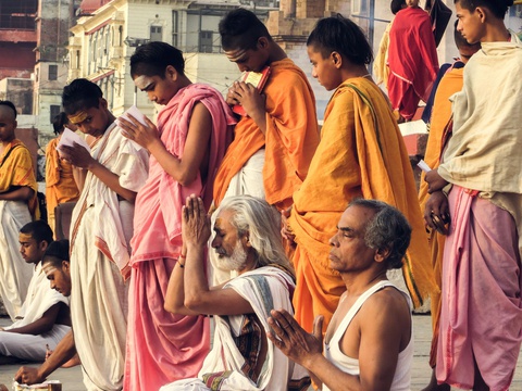 Morning bathing and prayers in the Ganges, Varanasi, India
