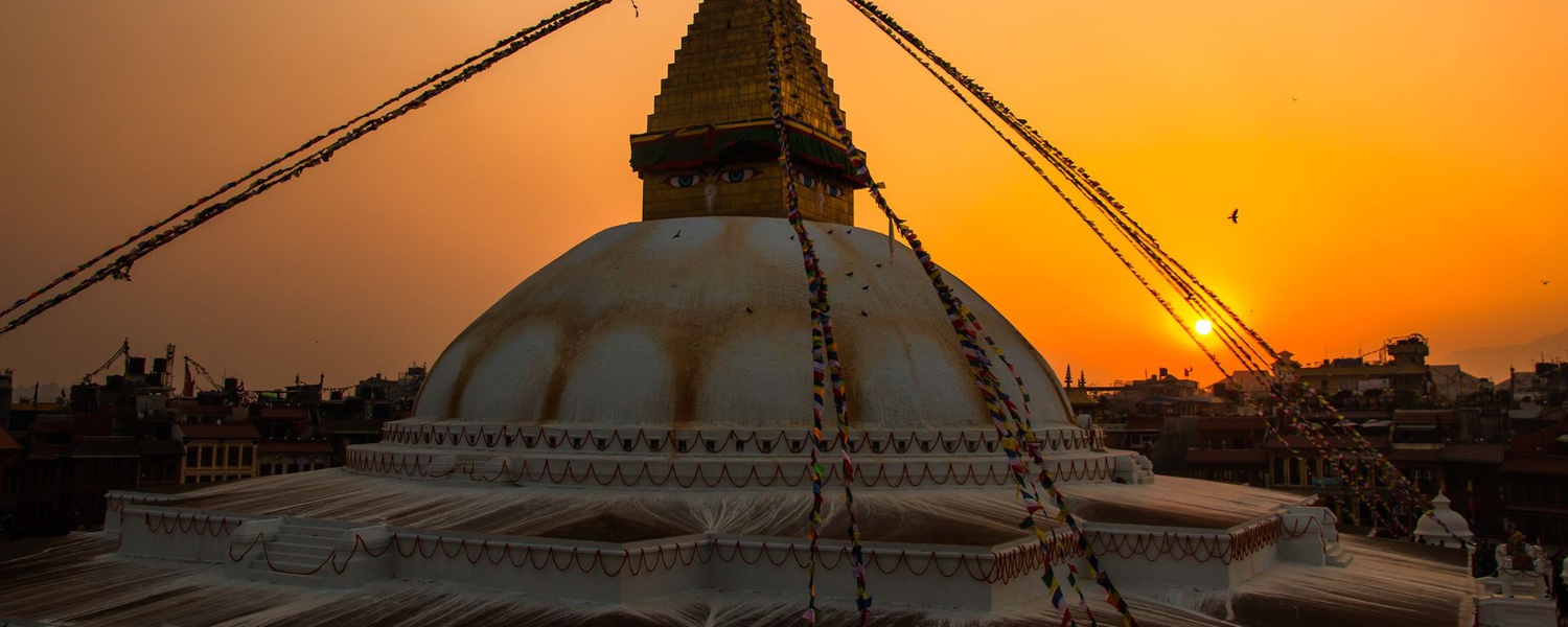 Boudhanath Temple at sunset, Kathmandu, Nepal
